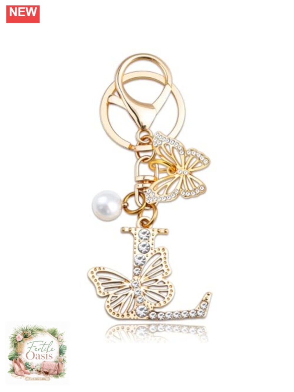 Initial Keychain Bag Charm Women Purse Charms Butterfly Pendant Stainless Steel